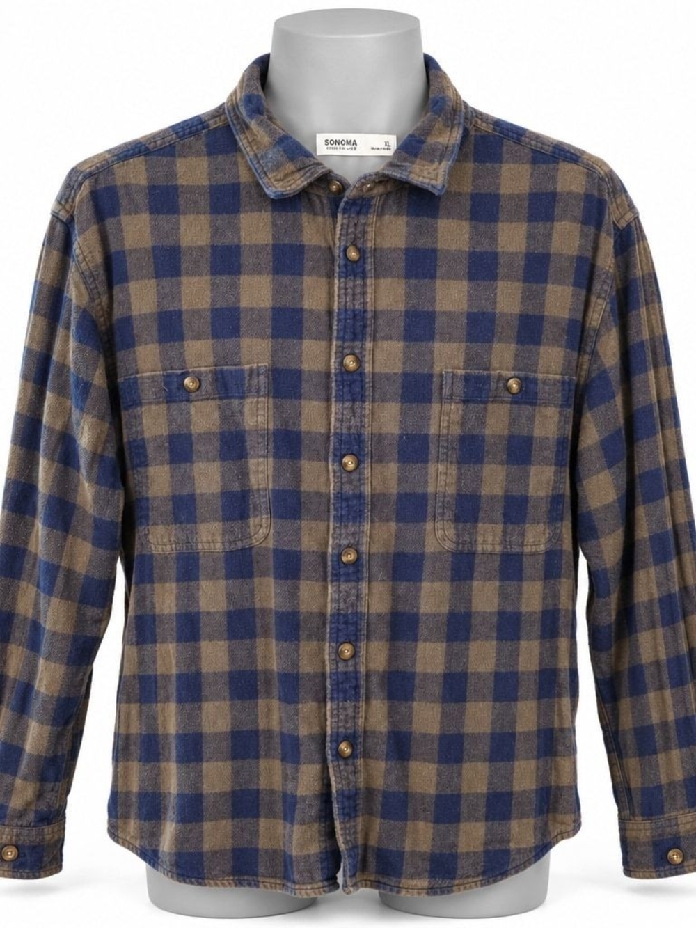 Sonoma Blue and Brown Check Button-Front Flannel Shirt
